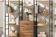 Vinatge Bookcase with 3 Fabric Drawers Industrial Wood Style