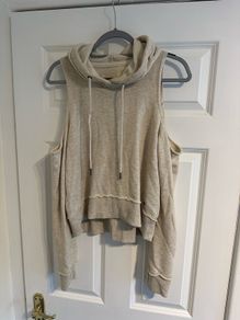 New Hollister Women's Cream Cold Shoulder Hoodie - Size Small