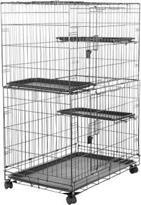 Basics 3-Tier Large Cat Playpen, Durable and Pliable cat Cage Box Crate Kennel, Black, 91 cm L x 56 cm W x 130 cm H