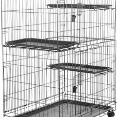 Basics 3-Tier Large Cat Playpen, Durable and Pliable cat Cage Box Crate Kennel, Black, 91 cm L x 56 cm W x 130 cm H
