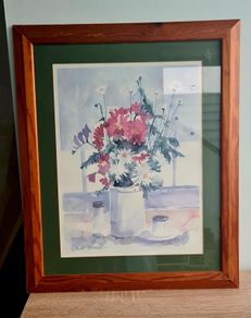 Large Vintage Richard Ackerman Signed Water Colour Still Life 52 x 33cm  size excluding Frame