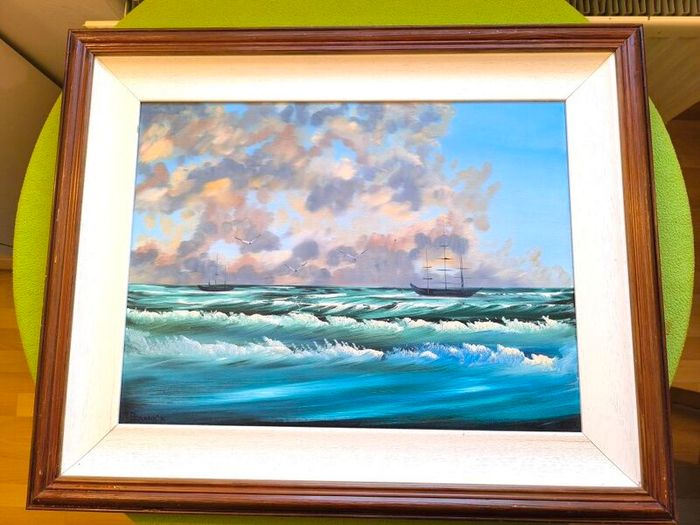 Seascape Oil on Canvas Painting 32/26in