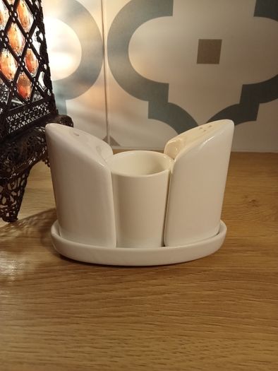 Fine Porcelain Salt & Pepper Shaker With Toothpick Holder (12.5cm x 5.5cm x 9.5cm)