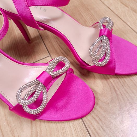 Sorento Fuchsia Pink Satin Diamante Bow High Heel Sandals 5UK/38EU