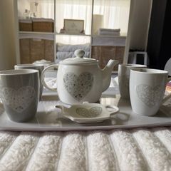 Heart Tea Set with Serving Tray 7 Piece Set