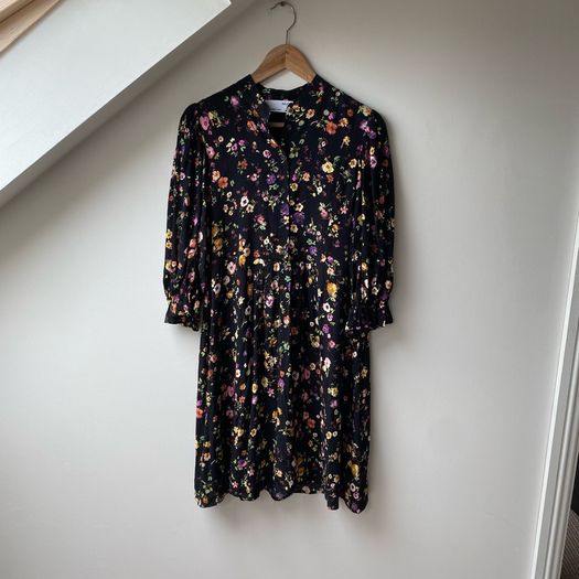 Dress Selected Femme Black Fjyn Floral Print Mini Dress Size 36