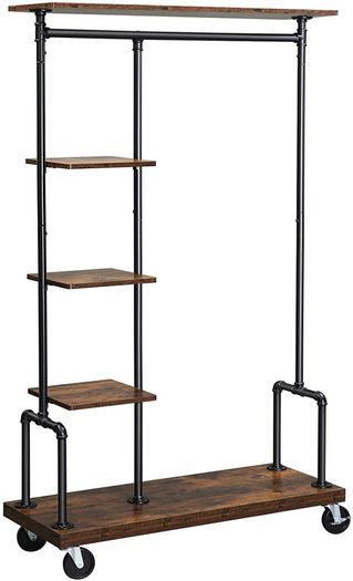 _5 Tier Metal Tubular Coat Stand, Wood Effect, Vintage Dark Brown