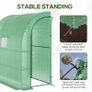 Lean to Wall Greenhouse with 2 Tiers 4 Wired Shelves, Walk-In Plant Shelter with Mesh Windows and Doors, 200L x 100W x 215Hcm, Green Image 4