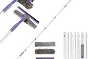 Window Squeegee Cleaning Equipment Kit, Long Handle Extendable Telescopic Glass Cleaner Brush with 7 Extension Pole - 105 inch, Bendable Head Scraper  Scrubber Tool