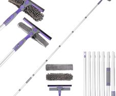 Window Squeegee Cleaning Equipment Kit, Long Handle Extendable Telescopic Glass Cleaner Brush with 7 Extension Pole - 105 inch, Bendable Head Scraper  Scrubber Tool