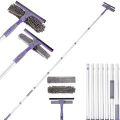 Window Squeegee Cleaning Equipment Kit, Long Handle Extendable Telescopic Glass Cleaner Brush with 7 Extension Pole - 105 inch, Bendable Head Scraper  Scrubber Tool