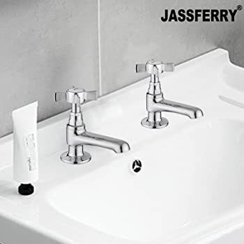 Pair of Basin Taps Hot and Cold Water Bathroom Sink Tap Chrome Crosshead Handle Lever 1/2" Faucet, Set of 2 (FREE POSTAGE)