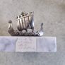 Vintage Norge pewter Viking ship figurine on marble plinth. Image 4