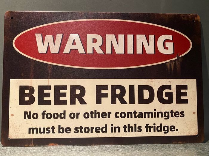 Warning Beer Fridge Tin Metal sign