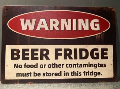 Warning Beer Fridge Tin Metal sign