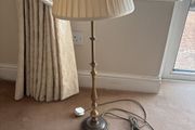 Tall Vintage Aged Brass Column Table Lamp with Pleated Shade