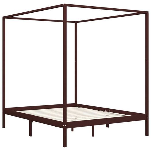 Canopy Bed Frame Dark Brown Solid Pine Wood 160x200 cm