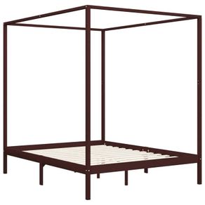 Canopy Bed Frame Dark Brown Solid Pine Wood 160x200 cm