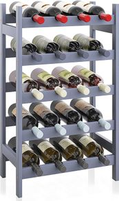 Bamboo Wine Rack, 20 Bottles Display Holder, 5-Tier Free Standing Storage Shelves for Kitchen, Pantry, Cellar, Bar (Grey)