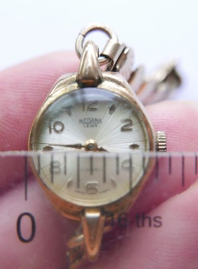 Vintage Medana Lever 10ct Rolled Gold Swiss Ladies Watch, 17 Jewel Movement, Gold Dial (in Working Order)