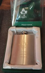 IRFU boxed hip flask and piggy bank