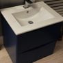 vanity unit with basin, tap and drawers dark blue. Size 600 mm. Image 2