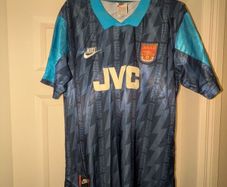 Arsenal 1994/95 Retro Away Shirt - Blue Lightning. Ian Wright 8. Men's M/L.