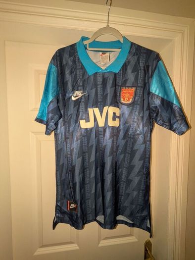 Arsenal 1994/95 Retro Away Shirt - Blue Lightning. Ian Wright 8. Men's M/L.