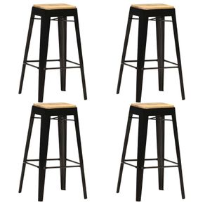 Bar Stools 4 pcs Black Solid Mango Wood