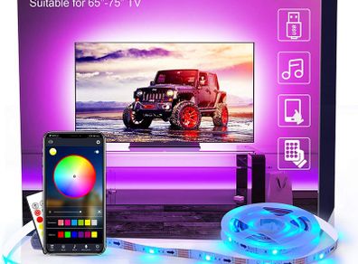 LED TV Backlights APP,4.36M USB Led Strip Lights with Remote for 65-75 Inch RGB 5050 APP Control Sync to Music Bias Lighting TV Led Lights for TV, Bedroom, Party and Home (Packaging May Vary) [Energy Class A+]