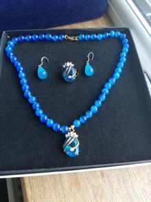 Cobalt blue necklace earrings and ring set.