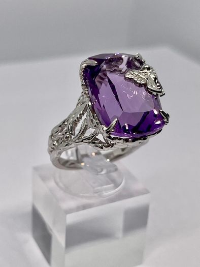 Silver Pink Amethyst Nature Ring