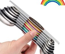 Magnetic Measuring Spoons Set of 8 Stainless Steel Stackable Double Sided Teaspoon Tablespoon for Dry Liquid Ingredients Fits in Spice Jars Colorful Nesting Set Leveler Kit for Cooking Baking
