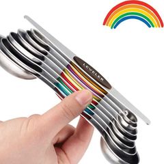 Magnetic Measuring Spoons Set of 8 Stainless Steel Stackable Double Sided Teaspoon Tablespoon for Dry Liquid Ingredients Fits in Spice Jars Colorful Nesting Set Leveler Kit for Cooking Baking