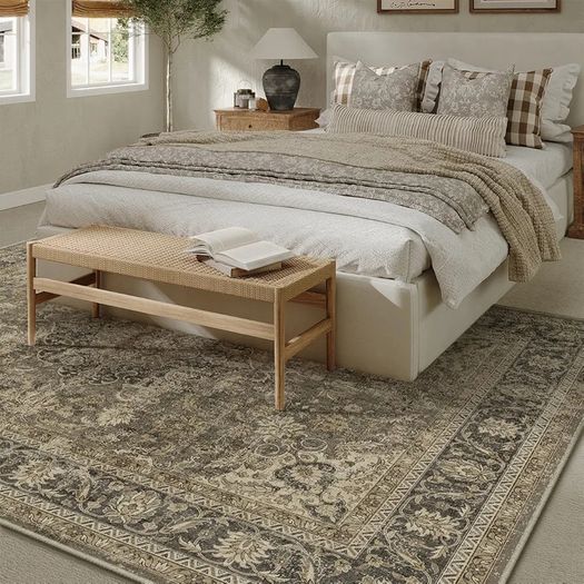 Vintage Rugs Living Room Brown Large Area Rug 200x300cm Non Slip Washable Hall Lounge Bedroom Kitchen Office Dining Room Indoor Carpet Low Pile Big Carpets
