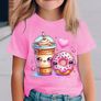 Girls' T-Shirt with Milk Tea and Doughnut Print Image 5