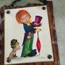 CONSTANCE - EDITIONS ceramic photo  fitted on wooden plaque vintage 1960s or 1970s -Big Eyes- style  wall featuring a whimsical hobo child illustration signed by the artist. produced in Italy during the retro decor . Image 8