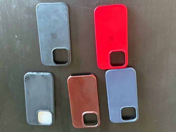 Bundle of 5 iPhone 14 Pro cases silicone and leather