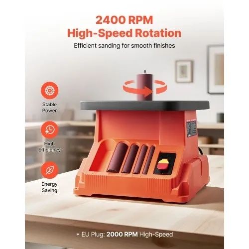 Oscillating Spindle Sander, 2000RPM Benchtop Spindle Sander with 6 Sleeves (12.7-76.2 mm), 16mm Stroke & 390 x 415 mm Wide Worktable for Furniture