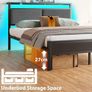 Metal Bed Frame Double Platform Upholstered Bed Frame with Storage Headboard, Heavy Duty Metal Bed Image 5