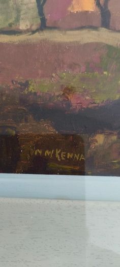 Framed under glass oil panting on board of land scape signed M.M KENNA