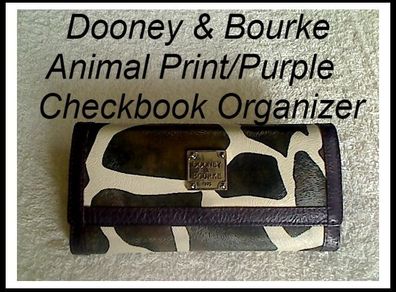 Dooney & Bourke Continental Clutch  Zebra Print Trifold Checkbook Wallet with Purple Interior Lining