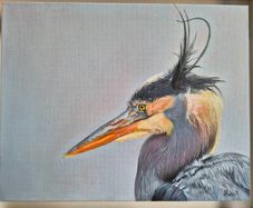 Great Blue Heron - oil painting - framed