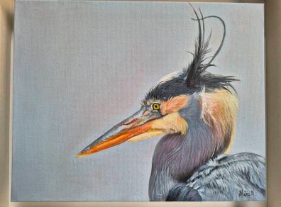 Great Blue Heron - oil painting - framed