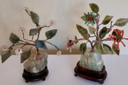 Vintage Chinese Jade Stone Carved Bonsai Trees
