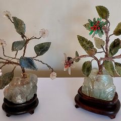 Vintage Chinese Jade Stone Carved Bonsai Trees