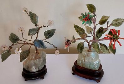 Vintage Chinese Jade Stone Carved Bonsai Trees