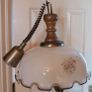 Vintage Large Opaline Glass Pull Down Pendant Light with Wood Handle Image 9