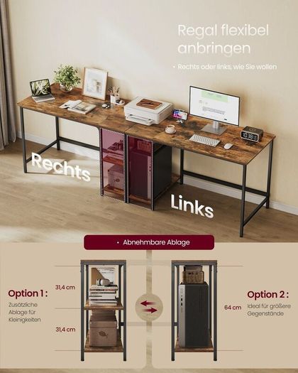 Industrial Computer Desk with Storage Shelves 120 cm Home Office Desk Vintage Brown