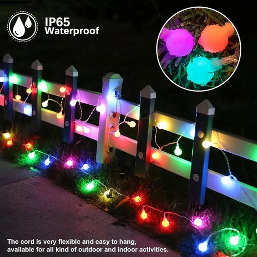 120LED Fairy Lights Plug in, 12M/39ft Globe String Lights, 8 Mode Christmas Lights Outdoor with Remote Control/Timer for Bedroom, Party, Decorations(Multi-Coloured)
